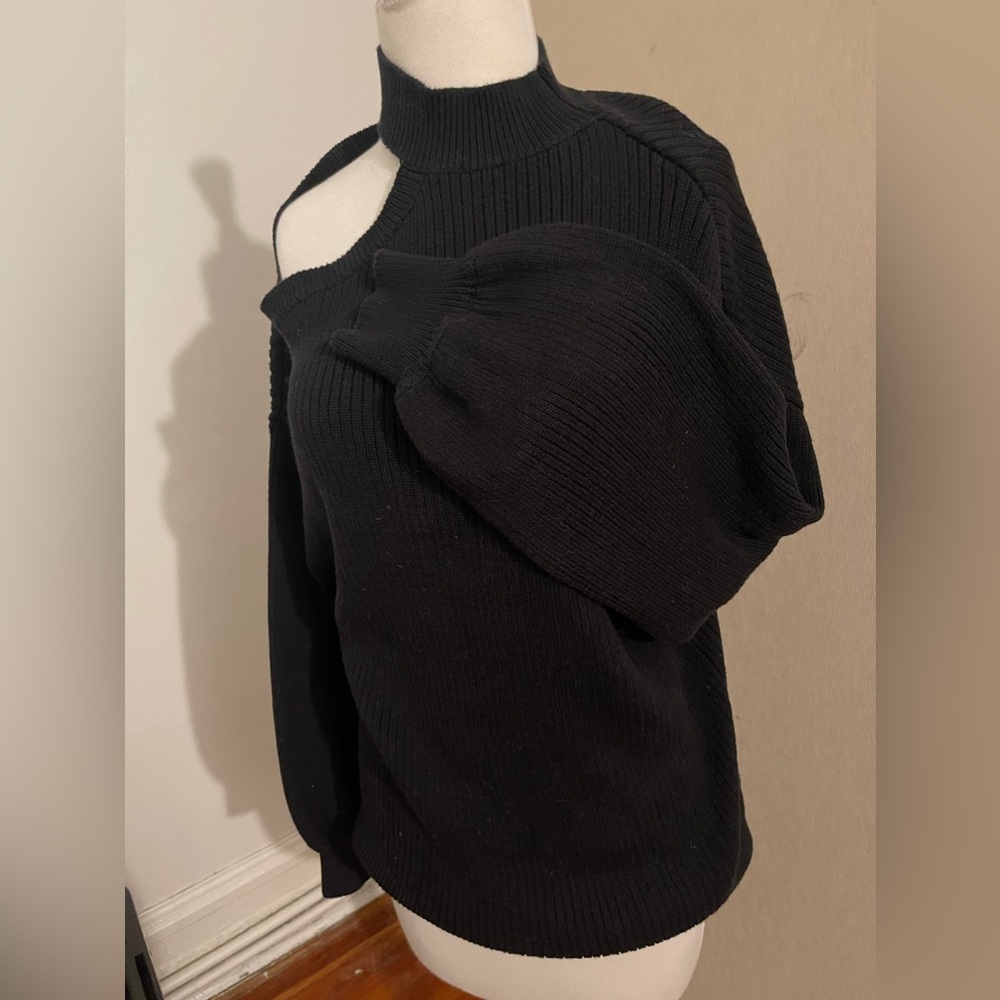 Bridge Black cotton sweater open shoulder size S fits more like a size M loose